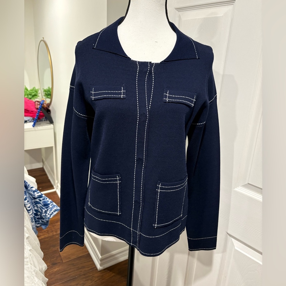 🌷Parkhurst Navy Contrast Stitch Cardigan | Chanel Style | Size M 3/$30